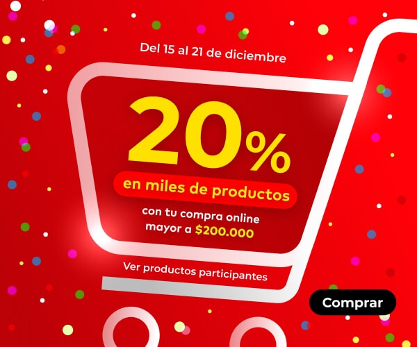 Del 15 al 21 de Dic. 20% off en miles de productos con tu compra online mayor a $200.000